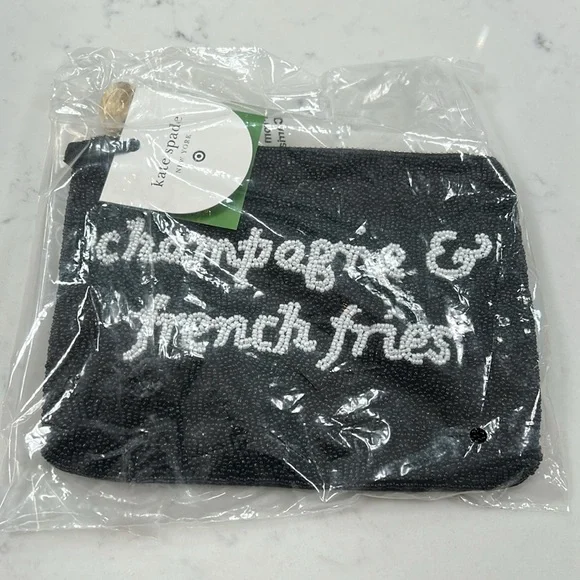 KATE SPADE x Target NWT Black Beaded “Champagne and French Fries” Clutch - Picture 2 of 5